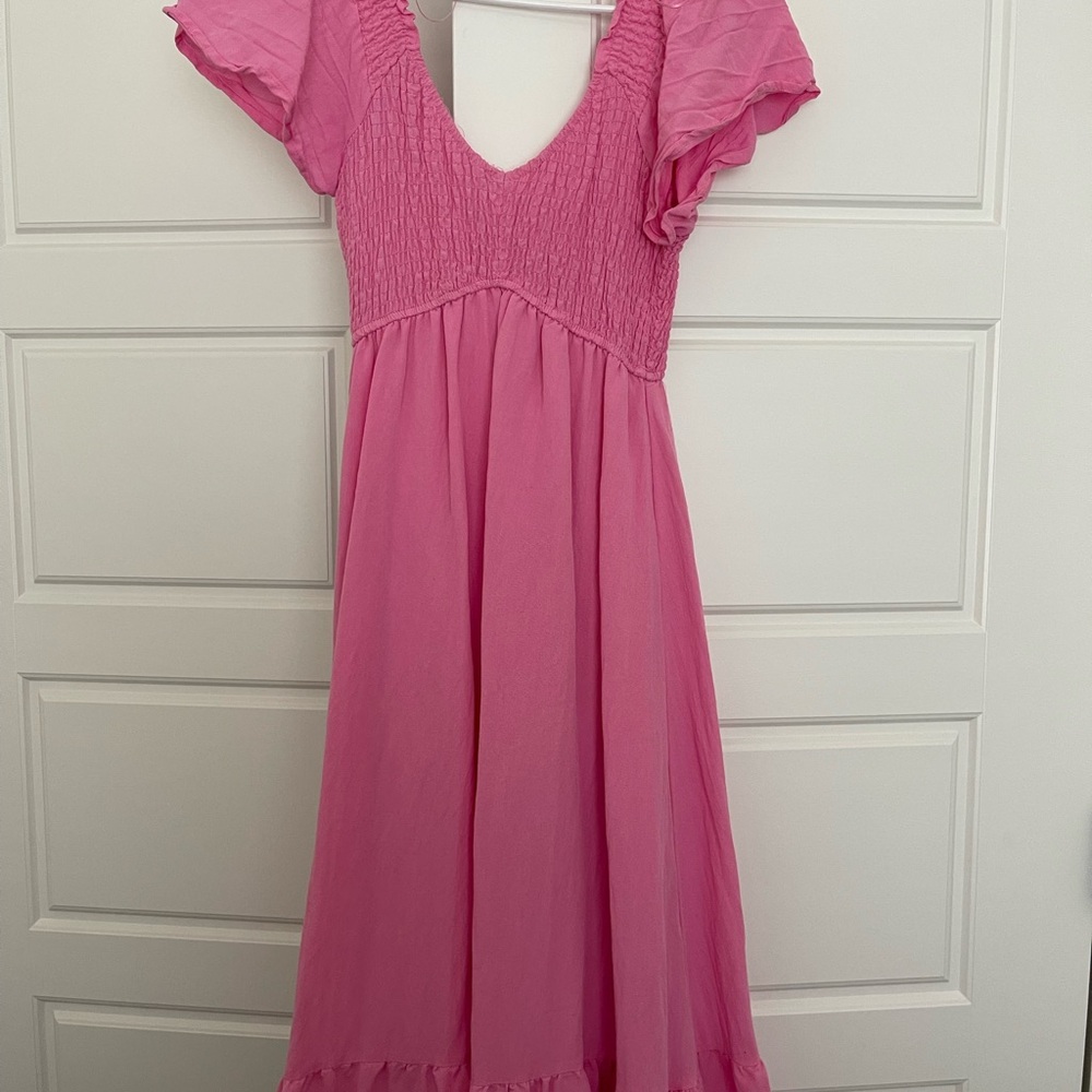 Girls Pink Smocked Bodice Dress